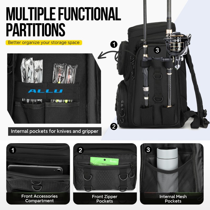 Tackle Bag-Lightweight Fishing Backpack Storage Fishing Gear and Equipment Waterproof Oxford Bags for Outside Hooking - ALLU
