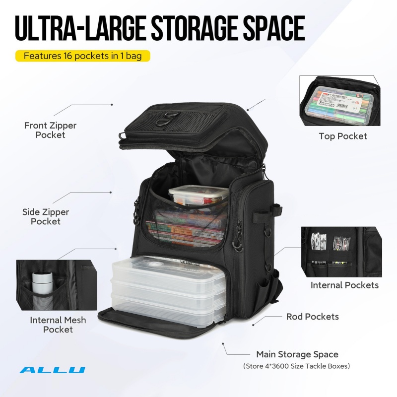 Tackle Bag-Lightweight Fishing Backpack Storage Fishing Gear and Equipment Waterproof Oxford Bags for Outside Hooking - ALLU